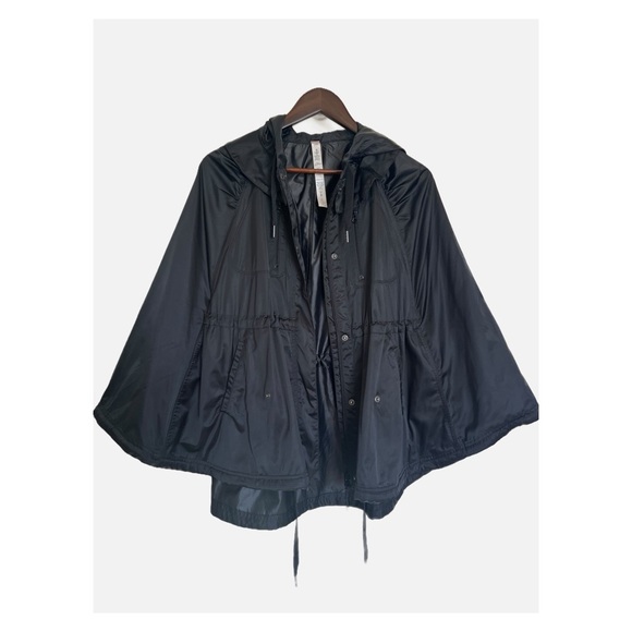 Lululemon Wanderful Hooded Capelet Raincoat Poncho Jacket Black Satin S/M - Picture 3 of 9